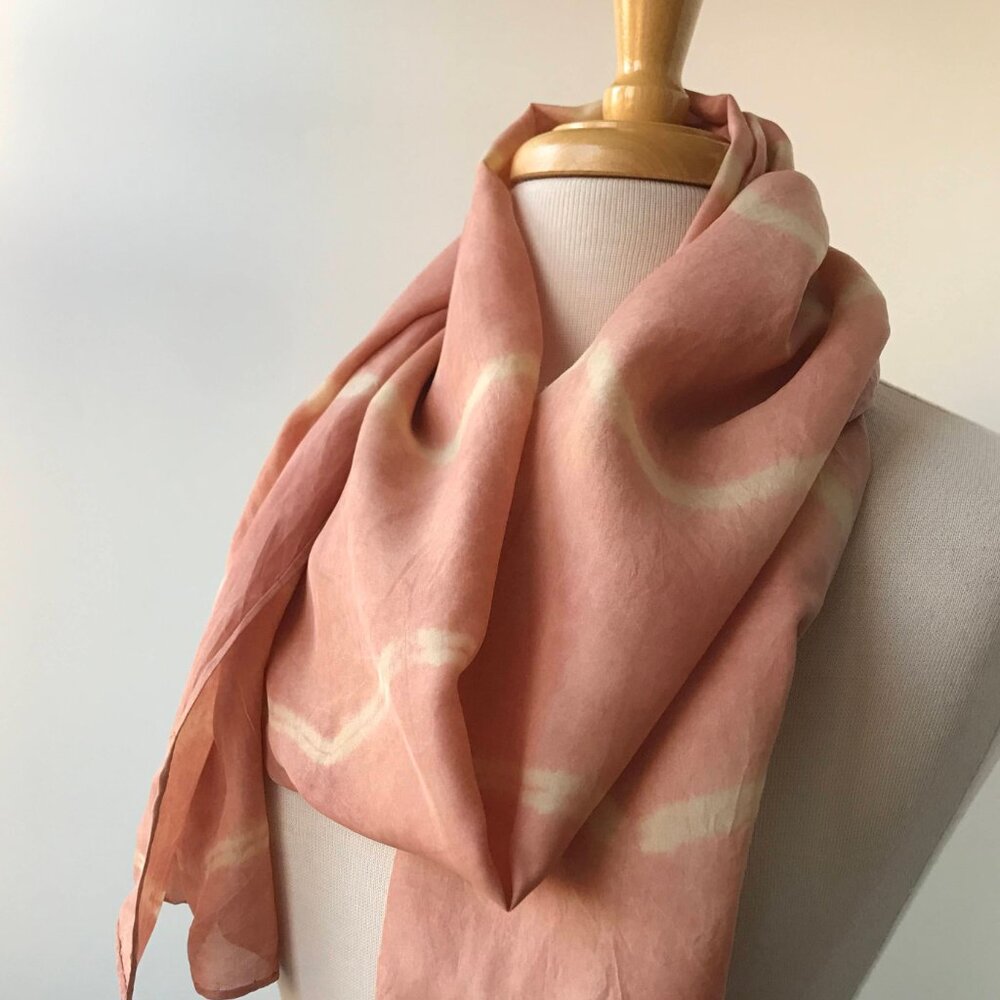 100% Silk Artist Made Natural Resist Dye Shibori Scarf